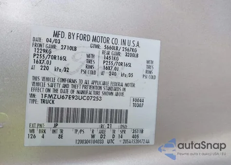 2003 Ford Explorer Sport Trac Xls/Xlt from USA, damaged, VIN 1FMZU67E93UC07253